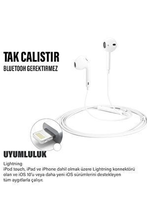 Tak Çalıştır iPhone 11 - 11 Pro - 11 Pro Max Kulaklık Kablolu Mikrofonlu iPhone 11 Lightning Girişi