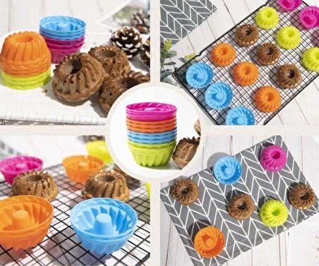 12'li Yıkanabilir Yanmaz Mini Chef Göbekli Muffin Pişirme Kalıbı, Silikon Kek, Cupcake, Hamur7X3,5cm