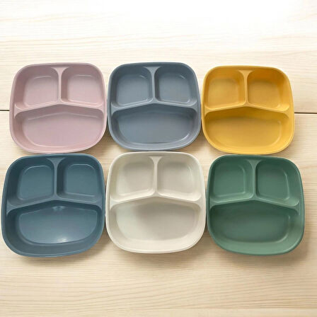 6 Adet Renkli 3 Bölmeli Kahvaltı Tabağı Plastik Piknik Kamp Çerez Yemek Servis Tabağı 21,5x23x3,5cm