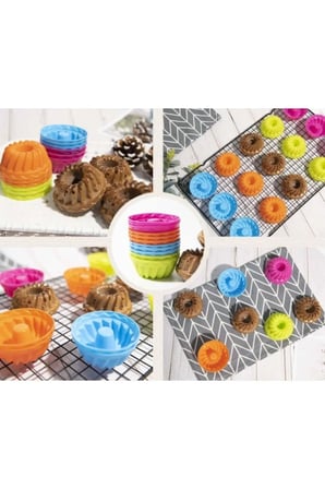 24'lü Yıkanabilir Mini Chef Göbekli Muffin Pişirme Kalıbı, Silikon Kek, Cupcake, Hamur Işi Kap