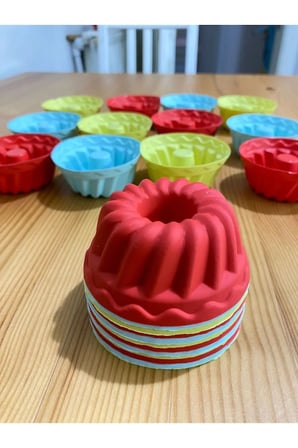 24'lü Yıkanabilir Mini Chef Göbekli Muffin Pişirme Kalıbı, Silikon Kek, Cupcake, Hamur Işi Kap
