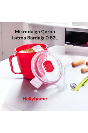 Mikrodalga Sızdırmaz Çorba Isıtma Bardağı, Kapaklı Bardak  0,62L  13,5 x 11 x 11,5 (h) cm