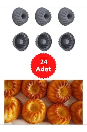 24’lü Yıkanabilir Mini Göbekli Muffin Pişirme Kalıbı, Cupcake, Antrasit