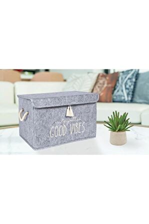 Alas Keçe Kapaklı Düzenleyici Kutu Gri 35x24x24cm