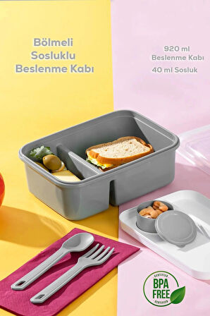 Lunch To Go Beslenme Kabı Bölmeli Sosluklu Plastik Beslenme Kutusu 920ml 40ml 14,5x20x7,4(H)cml Mavi