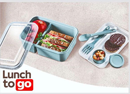 Lunch To Go Beslenme Kabı Bölmeli Sosluklu Plastik Beslenme Kutusu 920ml 40ml 14,5x20x7,4(H)cml Mavi