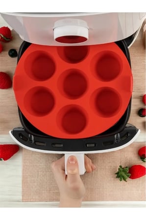 Airfryer Silikon 7 Bölmeli Muffin Pişirme Kabı Fırın Kek Cupcake Kalıbı 20x5 cm Kırmızı
