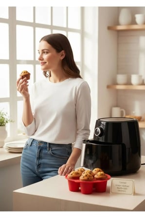 Airfryer Silikon 7 Bölmeli Muffin Pişirme Kabı Fırın Kek Cupcake Kalıbı 20x5 cm Kırmızı