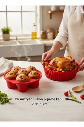 2 Parça Silikon Airfryer Pişirme Kabı Yonca, Muffin Fırın, Hava Fritözü HH