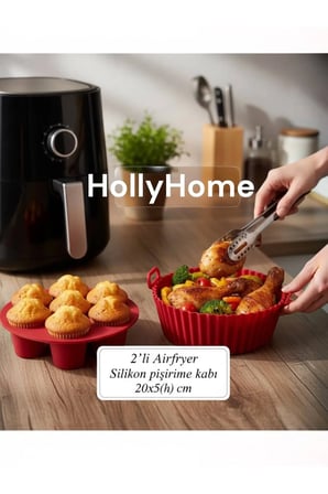 2 Parça Silikon Airfryer Pişirme Kabı Yonca, Muffin Fırın, Hava Fritözü HH