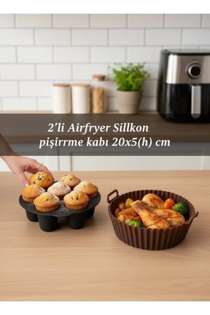 2 Parça Silikon Airfryer Pişirme Kabı Yonca, Muffin Fırın, Hava Fritözü HH