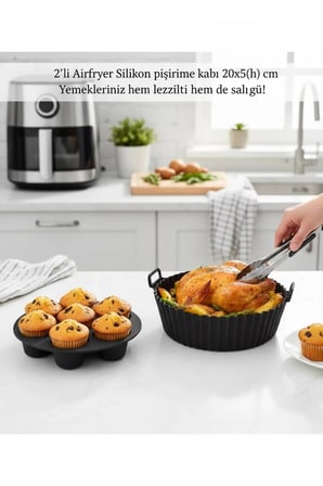 2 Parça Silikon Airfryer Pişirme Kabı Yonca, Muffin Fırın, Hava Fritözü HH