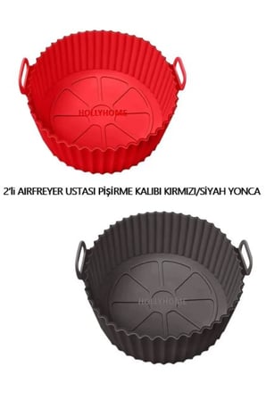 2 Parça Pratik Silikon Airfryer Pişirme Kağıdı SİYAH/KIRMIZI YONCA Fırın Mikrodalga Kalıbı HH