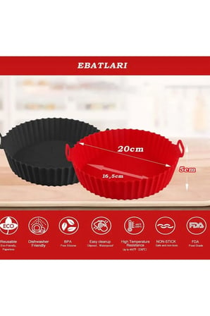 2 Parça Pratik Silikon Airfryer Pişirme Kağıdı SİYAH/KIRMIZI YONCA Fırın Mikrodalga Kalıbı HH