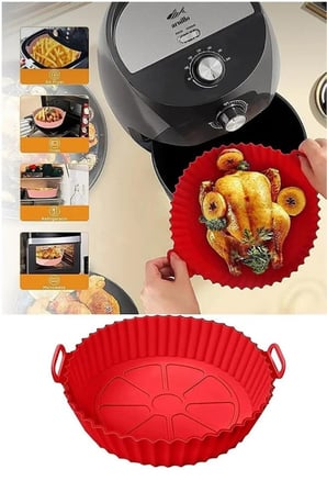 2 Parça Pratik Silikon Airfryer Pişirme Kağıdı SİYAH/KIRMIZI YONCA Fırın Mikrodalga Kalıbı HH
