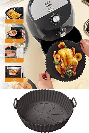 3 Parça Silikon Airfryer SİYAH Pişirme Kabı Yonca, Muffin, Iki Bölmeli Fırın, Hava Fritözü HH