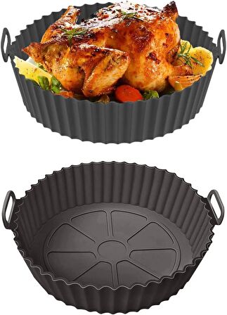 3 Parça Silikon Airfryer SİYAH Pişirme Kabı Yonca, Muffin, Iki Bölmeli Fırın, Hava Fritözü HH