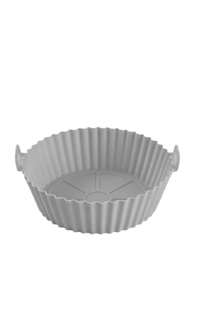 Airfryer Pişirme Kabı, GRİ Yonca Fırın Silikon Kalıbı, Hava Fritözü Çap:20cm, (h)5cm