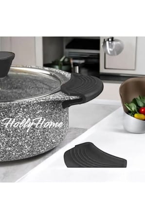 2 Adet Silikon Tencere Tava Tutacağı Yanmaz Yapışmaz Tutamaç Set 9 X 4 Cm Siyah