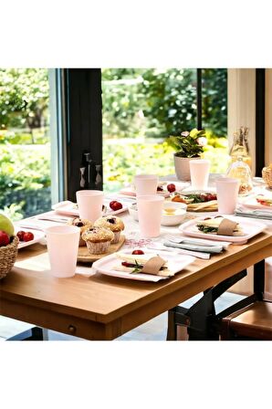 Üçsan 38 Parça 6 Kişilik Kaseli Çantalı Elegant Piknik Seti Yuvarlak Tabak Pudra Pembe HH