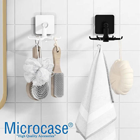 Microcase Kendinden Yapışkanlı 360 Derece Dönen 6 Kancalı Askı Mutfak Banyo Gardırop Raf Aparatı 2 Adet - SİYAH AL5022