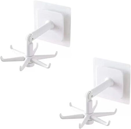 Microcase Kendinden Yapışkanlı 360 Derece Dönen 6 Kancalı Askı Mutfak Banyo Gardırop Raf Aparatı 2 Adet - BEYAZ AL5022