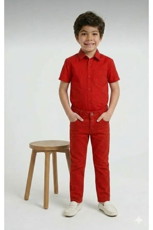 Erkek Çocuk 23 Nisan 29 Ekim Gösteri Kıyafeti Kısa Kol Gömlek ve İçten Bel Ayarlamalı Pantolon Takım