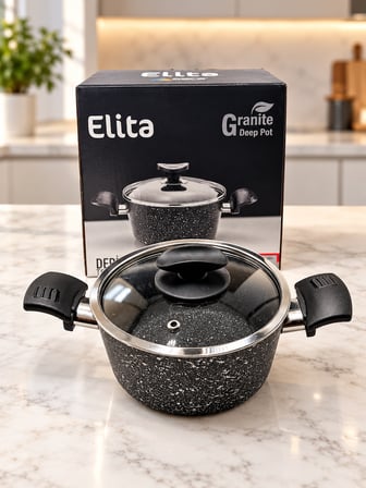 Elita 16 cm 1,61 LT Mini Granit Derin Tencere Artan Yemek Tenceresi