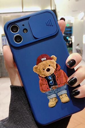 Slider Koruma Kapaklı iPhone 11  Teddy Bear Desenli Telefon Kılıfı