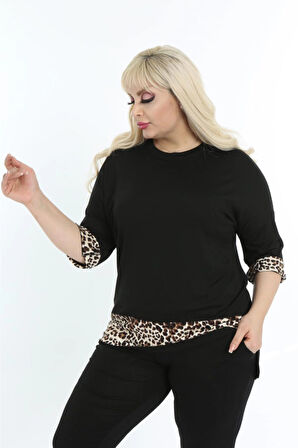 Kadın Büyük Beden Leopar Desenli Eşofman Takım