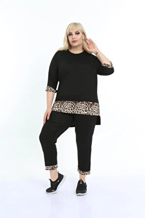 Kadın Büyük Beden Leopar Desenli Eşofman Takım