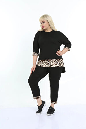 Kadın Büyük Beden Leopar Desenli Eşofman Takım