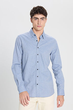Slim Fit Dar Kesim Klasik Yaka Flanel Gömlek