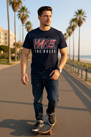 Erkek Baskılı T-Shirt Yumuşak Pamuklu Kumaş