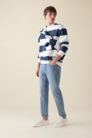 DeFacto Boxy Fit Bisiklet Yaka Çizgili Sweatshirt A9066AX24AUBE88