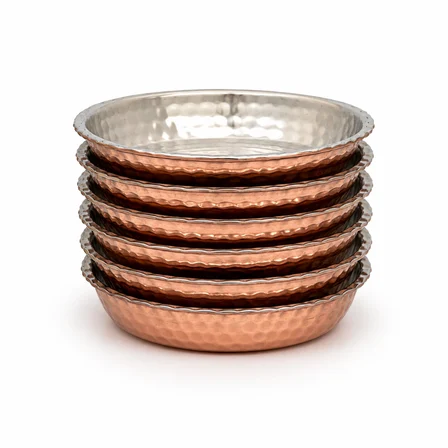Copper Empire 6'lı Bakır Sunum Tabağı 11 cm Kulpsuz El Dövmesi İçi Dışı Kalaylı Saf Bakır Mini Sahan Seti