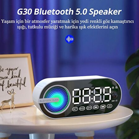 Sessiz Kablosuz Bluetooth Hoparlör LED Dijital Saat Ayna FM Radyo Oturma Yatak Odası Ofis