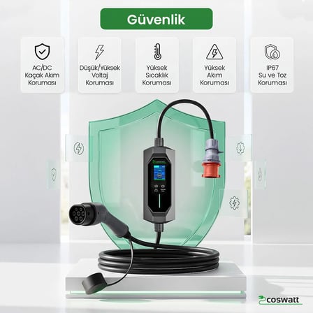 Cks Enerji Elektrikli Araç Taşınabilir Şarj Istasyonu 11 Kw / 16A / Tip-2 / 5X16A Fiş / Trifaze / 5m / Çantalı / Ev Tipi Dönüştürücü Kablolu(TÜRKÇE MENÜ)