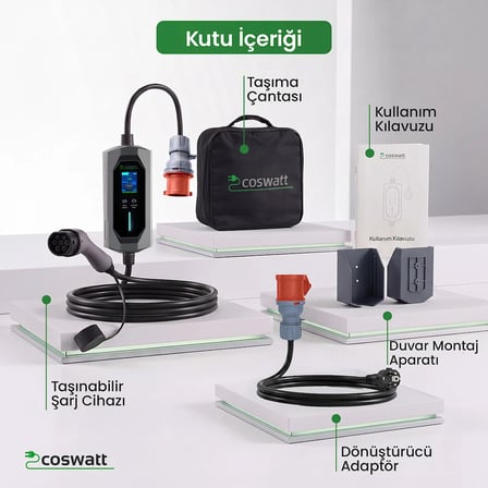 Cks Enerji Elektrikli Araç Taşınabilir Şarj Istasyonu 11 Kw / 16A / Tip-2 / 5X16A Fiş / Trifaze / 5m / Çantalı / Ev Tipi Dönüştürücü Kablolu(TÜRKÇE MENÜ)