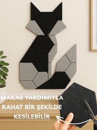 BEYLİNİ 12'li Akustik Panel Keçe Kendinden Yapışkanlı Duvar Kaplama Ses Isı Yalıtım Duvar Kaplama 26x30 CM