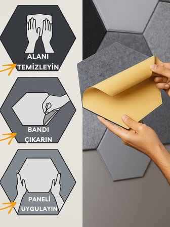 BEYLİNİ 12'li Akustik Panel Keçe Kendinden Yapışkanlı Duvar Kaplama Ses Isı Yalıtım Duvar Kaplama 26x30 CM