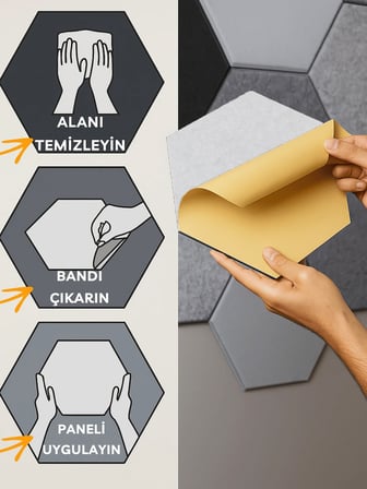 BEYLİNİ 12'li Akustik Panel Keçe Kendinden Yapışkanlı Duvar Kaplama Ses Isı Yalıtım Duvar Kaplama 26x30 CM
