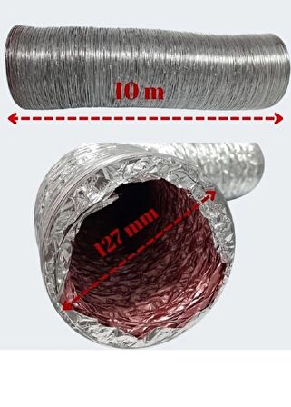 12.7CM ÇAPINDA 10MT ASPİRATÖR ALÜMİNYUM DAVULUMBAZ HAVALANDIRMA BORUSU