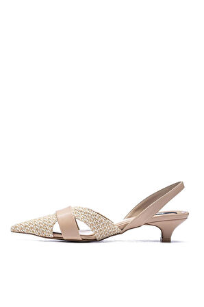 120 Kadın Hasır Örgülü Arkası Açık Sivri Burun Topuklu Ayakkabı