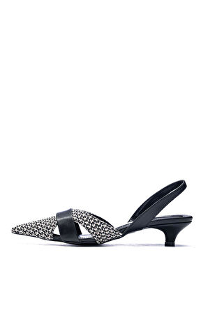 120 Kadın Hasır Örgülü Arkası Açık Sivri Burun Topuklu Ayakkabı