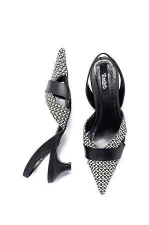 120 Kadın Hasır Örgülü Arkası Açık Sivri Burun Topuklu Ayakkabı