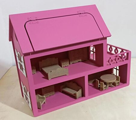 boyalı ahşap çatısı açılır barbie evi, mobilya seti hediyemizdir