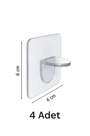 4'lü Yapışkanlı Dolap İçi Raf Tutucu Şeffaf Set Raf Sabitleyici Destek Aparatı 6 cm