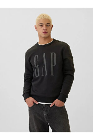 Logo Fleece Siyah Sweatshirt Erkek