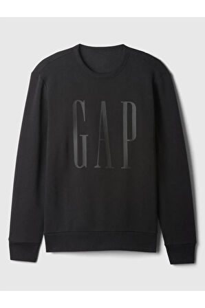 Logo Fleece Siyah Sweatshirt Erkek